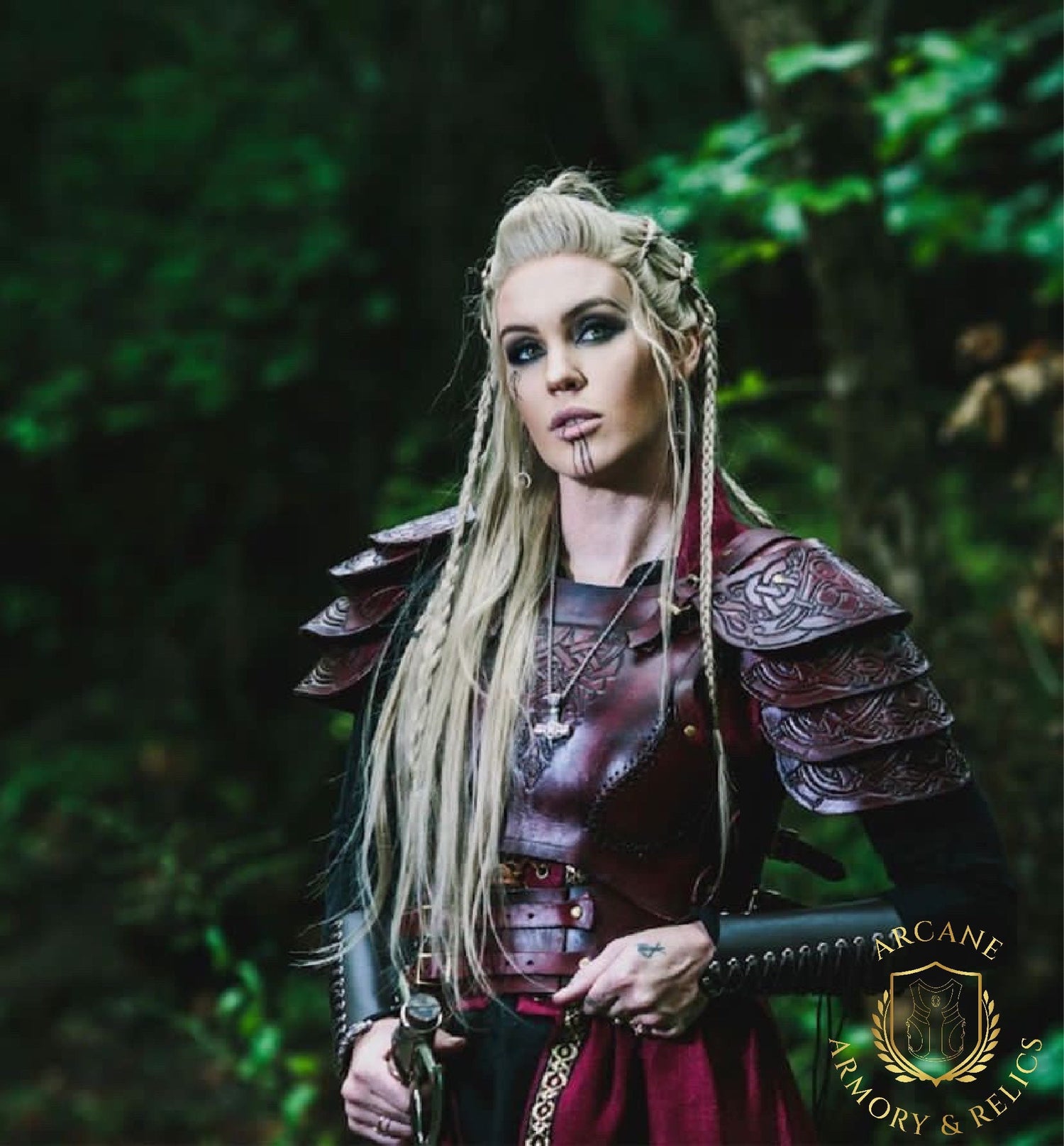 Women’s Shield Maiden Leather Armor, Belt, and Shoulders